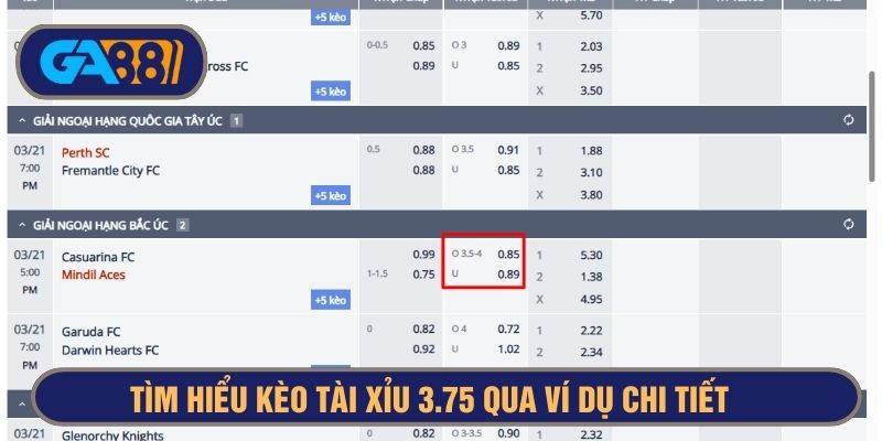 Ví dụ về trận đấu giúp tân binh hiểu rõ cách chơi kèo O/U 3.75